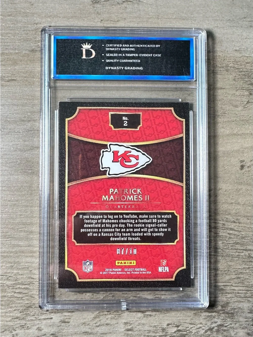 Patrick Mahomes Rookie 2017 Panini Select Gem Mint 10 Novelty Football Card